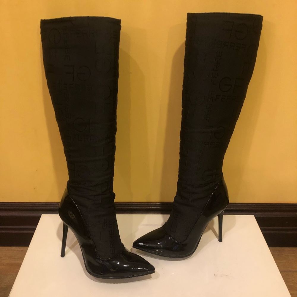 GF FERRE Women Boots Stiletto High Heels Black Boots 36